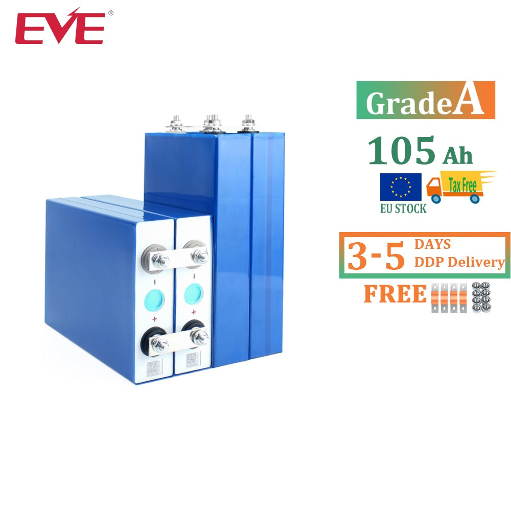 EU Stock EVE lifepo4 battery 3.2V 105Ah rechargable Grade A Fast Delivery 5-7 days for solar system Rv Ev