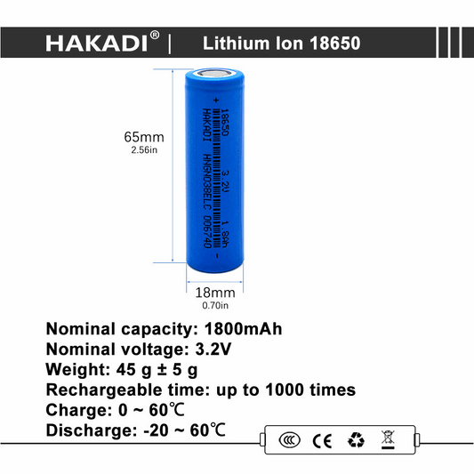 3.2V 1800mah 18650 Lifepo4 battery Rechargeable long cycle life cells