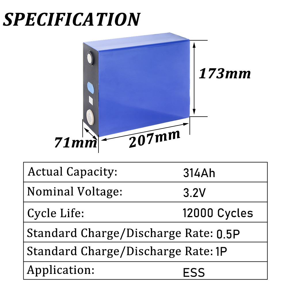 EU Stock 3.2v LF314Ah lifepo4 battery Grade A high capacity lifepo4 cells For solar system Solar storage
