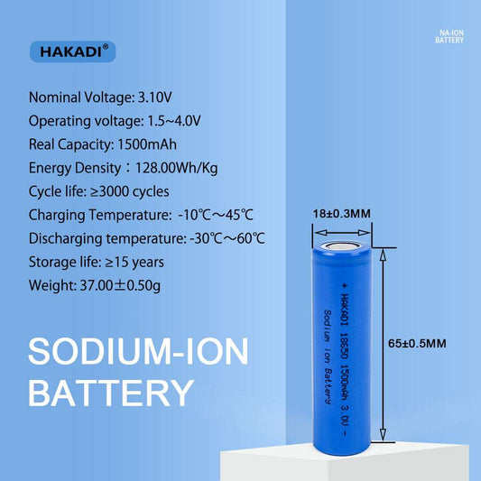 3.0V 1500mAh Sodium Ion Battery 18650 - High Capacity Na-ion Cell
