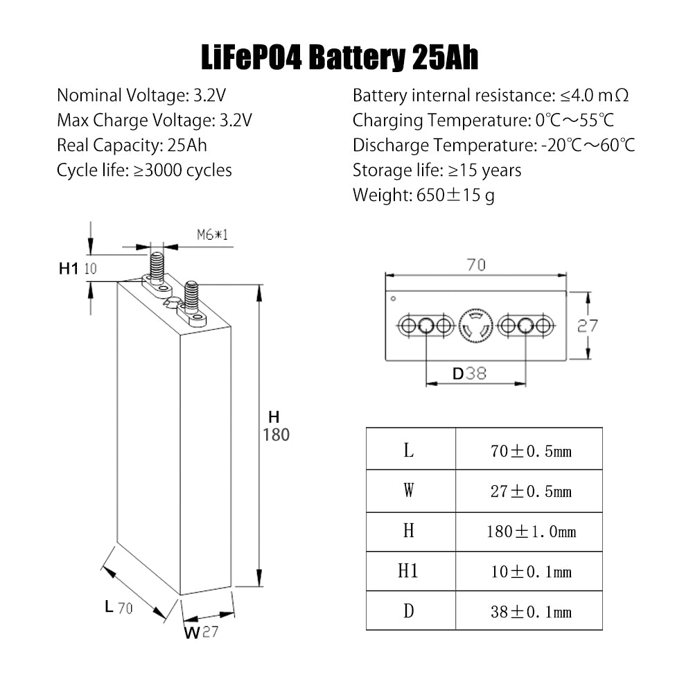 Batterie TUOBANG 3,2 V 25 Ah LiFePO4 d'origine neuve, haute capacité (3 000 cycles), pour trottinette électrique