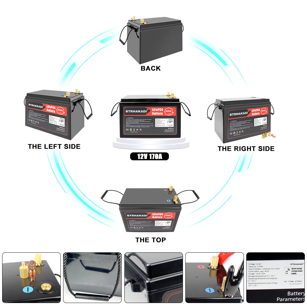 EU STOCK 12V 170Ah C20 Rechargeable Battery Pack With Bluetooth BMS and 14.6V 10A Charger For Solar System RV EV Boat Solar energy