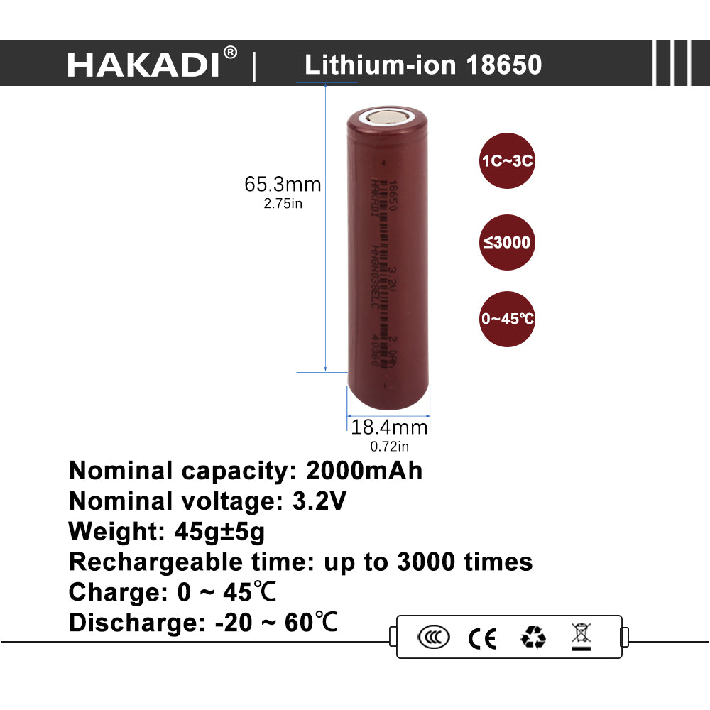 18650 3.2V Lifepo4 Battery 2000mAh Cylindrical Battery Cell Hige Discharge Rate HKD long life ifepo4 for Battery Pack