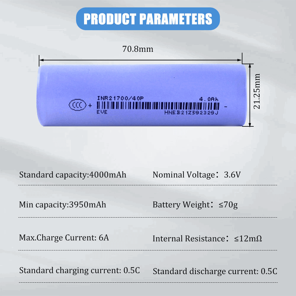 EVE 40P 21700 4000mAh Battery | High Power Lithium Cell for Tools