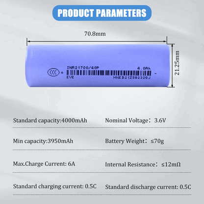 EVE 40P 21700 4000mAh Battery | High Power Lithium Cell for Tools