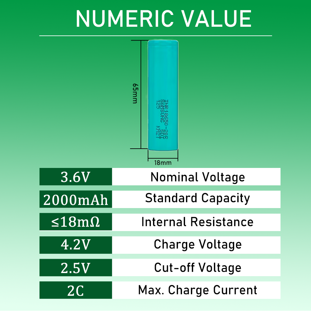 100% original 18650-20R 3.6V 2000mah NMC  Li-ion Battery Rechargeable Cell For special electric OEM/ODM Accept