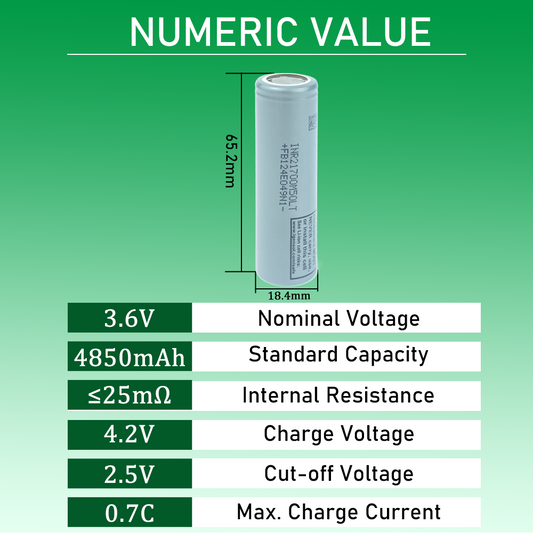 21700 M50T 3.6V  Li-ion Battery 4850mah NMC Rechargeable 1C-3C Discharge Cell For Flashlight Solar System OEM/ODM