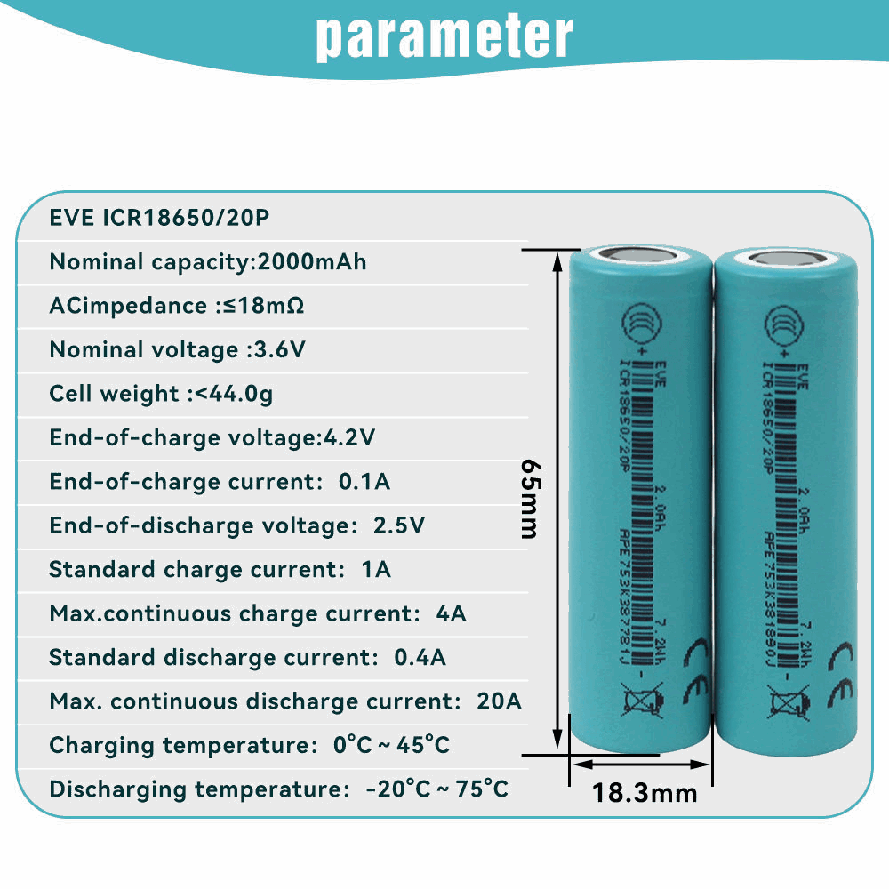 EVE 20P 18650 2000mAh High Discharge Battery | 30A Power Tool Lithium Cell