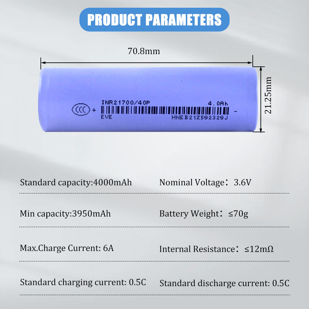 EVE 40P 21700 4000mAh Battery | High Power Lithium Cell for Tools