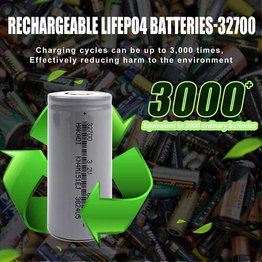 3.2V 6000mAh 32700 LiFePO4 Cell - Large Capacity Rechargeable Cylindrical Battery