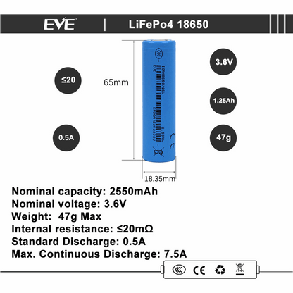EVE 26V 18650 2550mAh Battery | High Safety Reliable Lithium Ion Power Cell