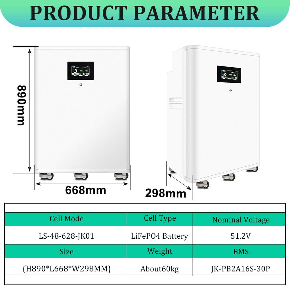 30kwh lifepo4 battery with dimension 890*668*298mm