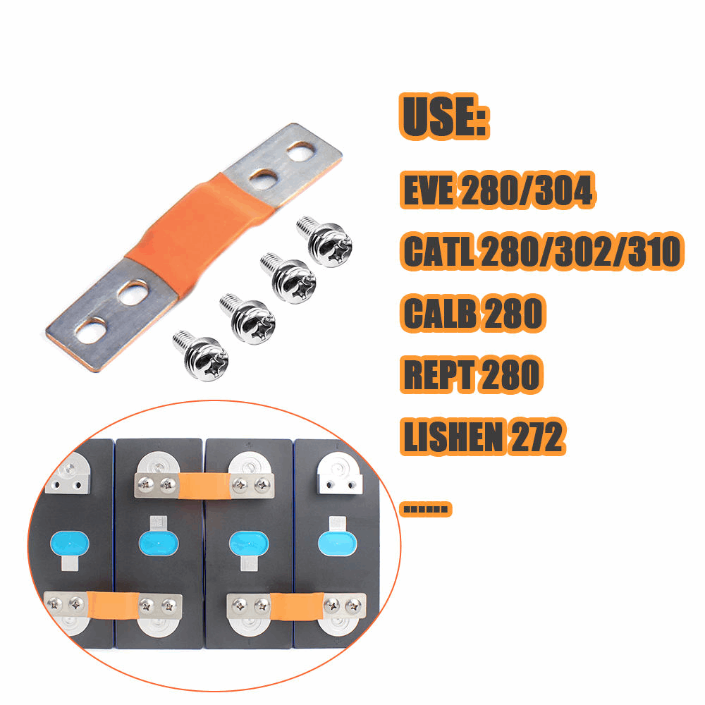 Flexible Copper Busbar for 12V LiFePO4 Battery - 4-Hole Bus Bar for EVE 280Ah 314Ah Cells