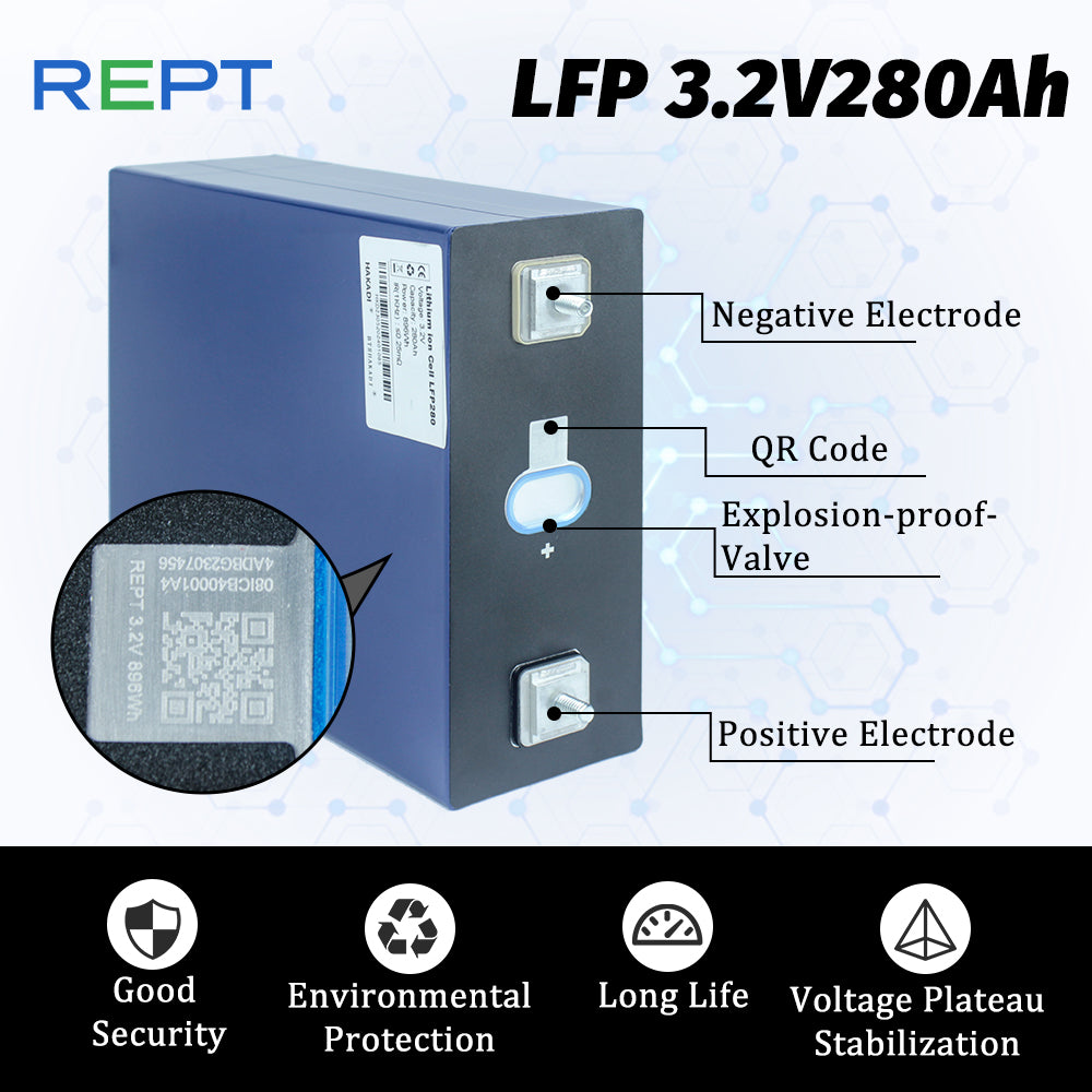 REPT 3.2v 280ah lifepo4 battery high cycle Prismatic 280ah lithium lifepo4 excellent safety cells for starting power storage