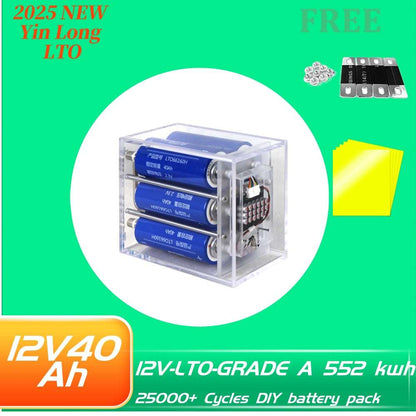 2025 New Yinlong LTO 12V 40ah Battery Pack Rechargeable Cylindrical Lithium Titanate Battery 66160 6S1P for Car Audio Solar