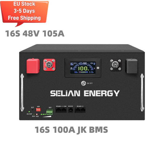 EU stock 48V 105Ah LiFePO4 Battery BOX with Smart JK BMS DIY for 16pcs EVE 105Ah Cells