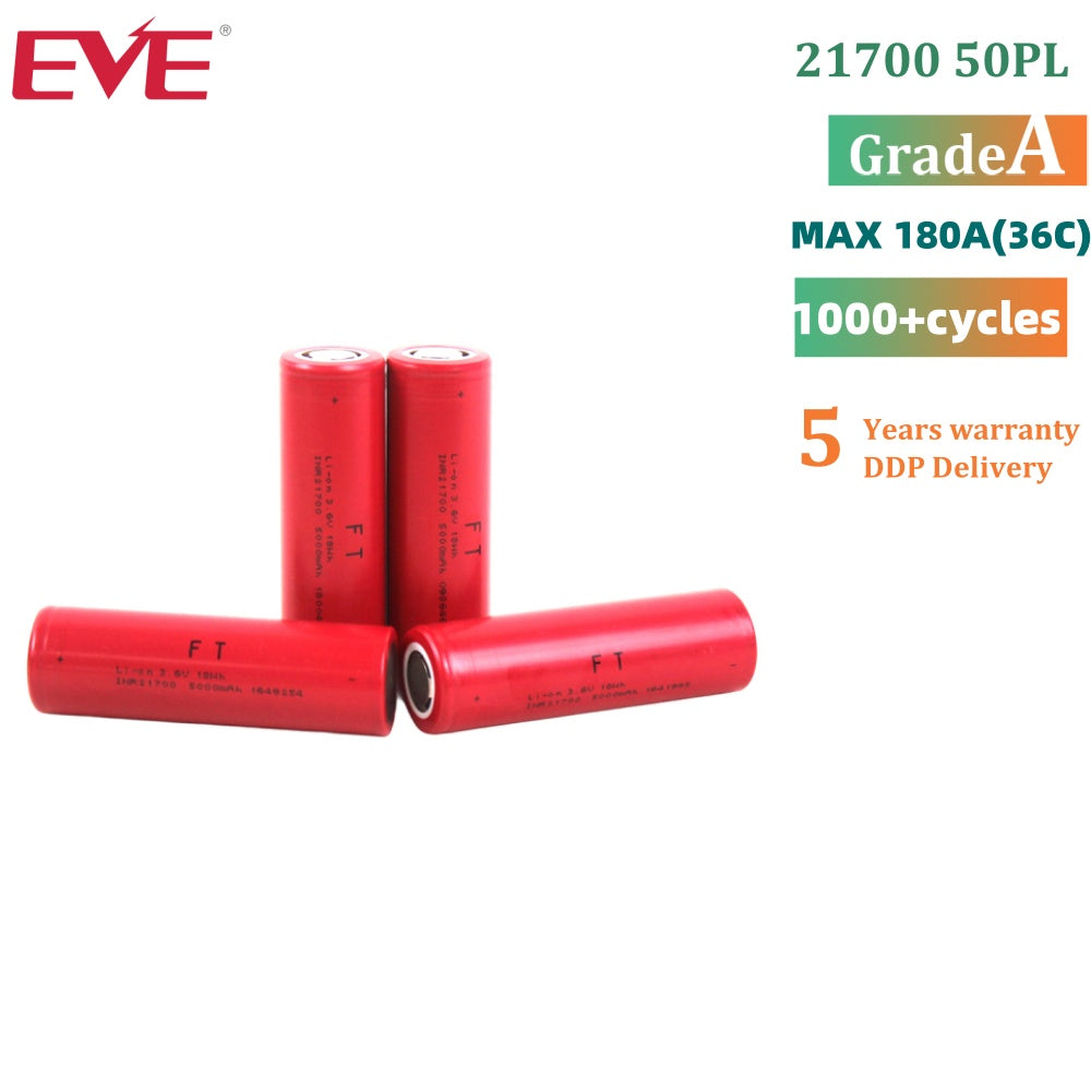 EU Stock EVE 50pl 21700 3.6v 5000mah Lithium-ion Battery MAX 180A 36C High Discharge eve 50pl Akku Cell for E-Bike Scooter