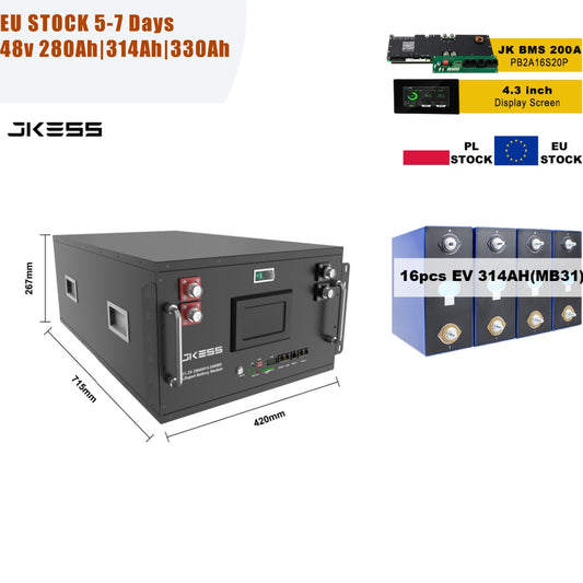 JKESS 51.2V 15kWh Lifepo4 Battery Box DIY 16S Kit with 200A JK V19 BMS for 280Ah/314Ah Cells EU Warehouse Tax Free