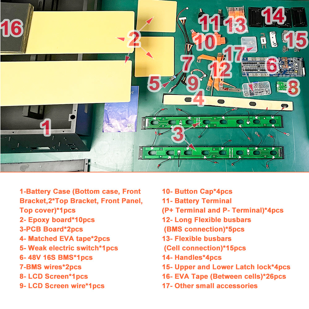 HAKADI EU Stock 48V 16S LiFePo4 Battery diy BOX With Bluetooth 200A BMS Server Rack Tax-free for EVE280K/304/MB30/MB31