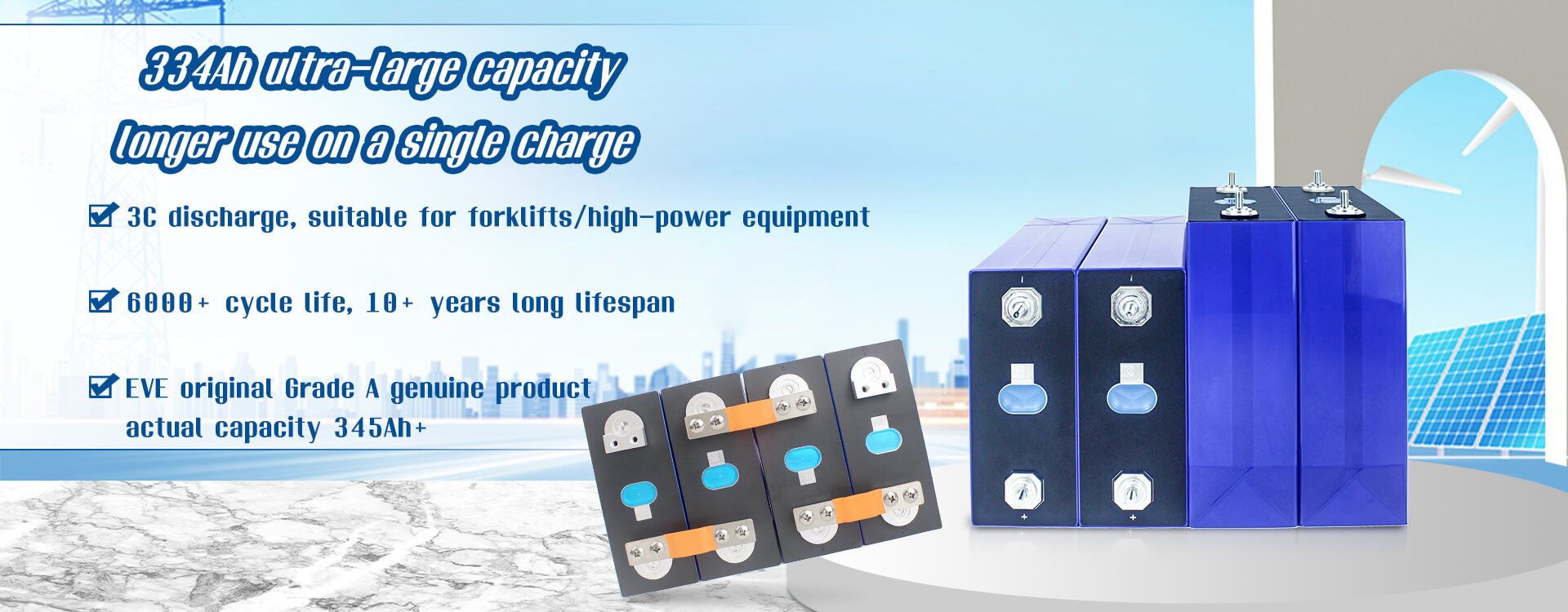 EVE LF334Ah 334Ah LiFePO4 Prismatic Battery Cell Grade A - High Capacity 3.2V Lithium Iron Phosphate for Solar Energy Storage and RV Power