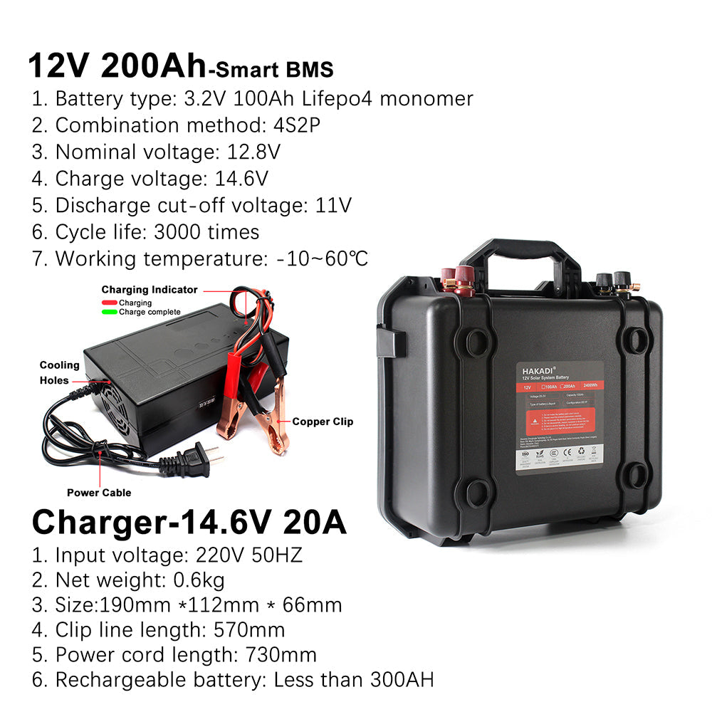 EU in STOCK ! Selian Lifepo4 12V 200Ah Battery Pack With Bluetooth BMS and 14.6V 20A Charger For Boat RV,EV,Electric Wheelchairs