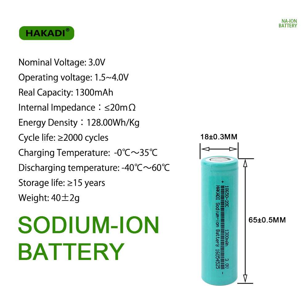 3.0V 1300mAh 20C Sodium Ion 18650 Cell - High Discharge Na-ion Battery
