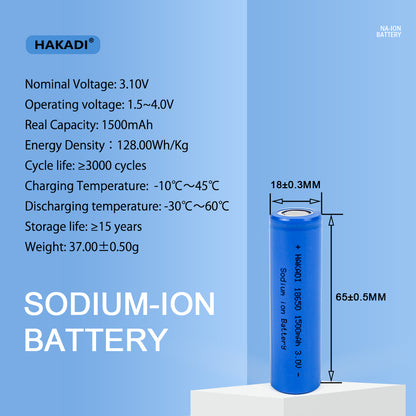 Free shipping! 18650 Sodium Ion battery 3V 1500mah high rechargerable SIB battery for diy pack