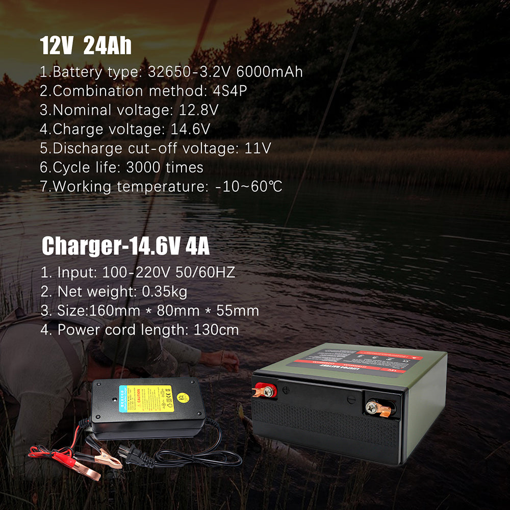 Selianlifepo4 12V 24Ah Rechargeable Battery PACK With 14.6V 4A Charger For Boat Solar Home Appliance