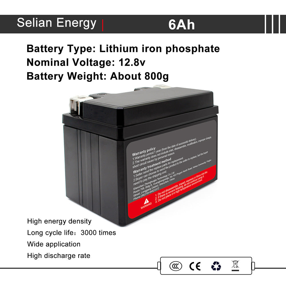 Selian 12V 6A LiFePO4 Rechargeable Deep Cycle Battery Pack For Kid's Car Solar System Fishing