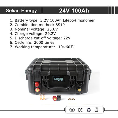 Selian 24V 100Ah Rechargeable Lifepo4 Battery Pack Build-in BMS With 10A Charger RU Stock Fast Delivery