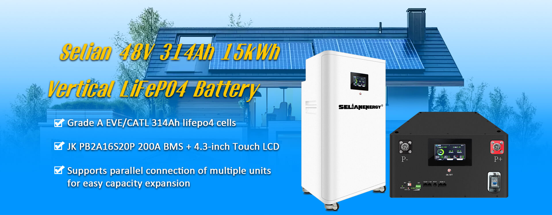 Selian lifepo4 15kWh 51.2V LiFePO4 Battery Pack with 314A Grade A Cells