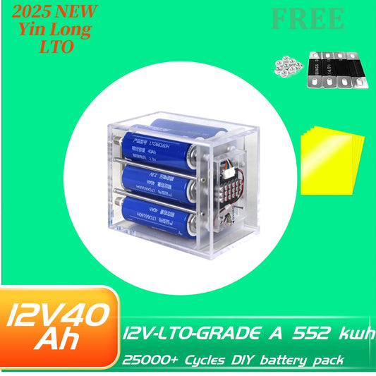 2025 New Yinlong LTO 12V 40ah Battery Pack Rechargeable Cylindrical Lithium Titanate Battery 66160 6S1P for Car Audio Solar