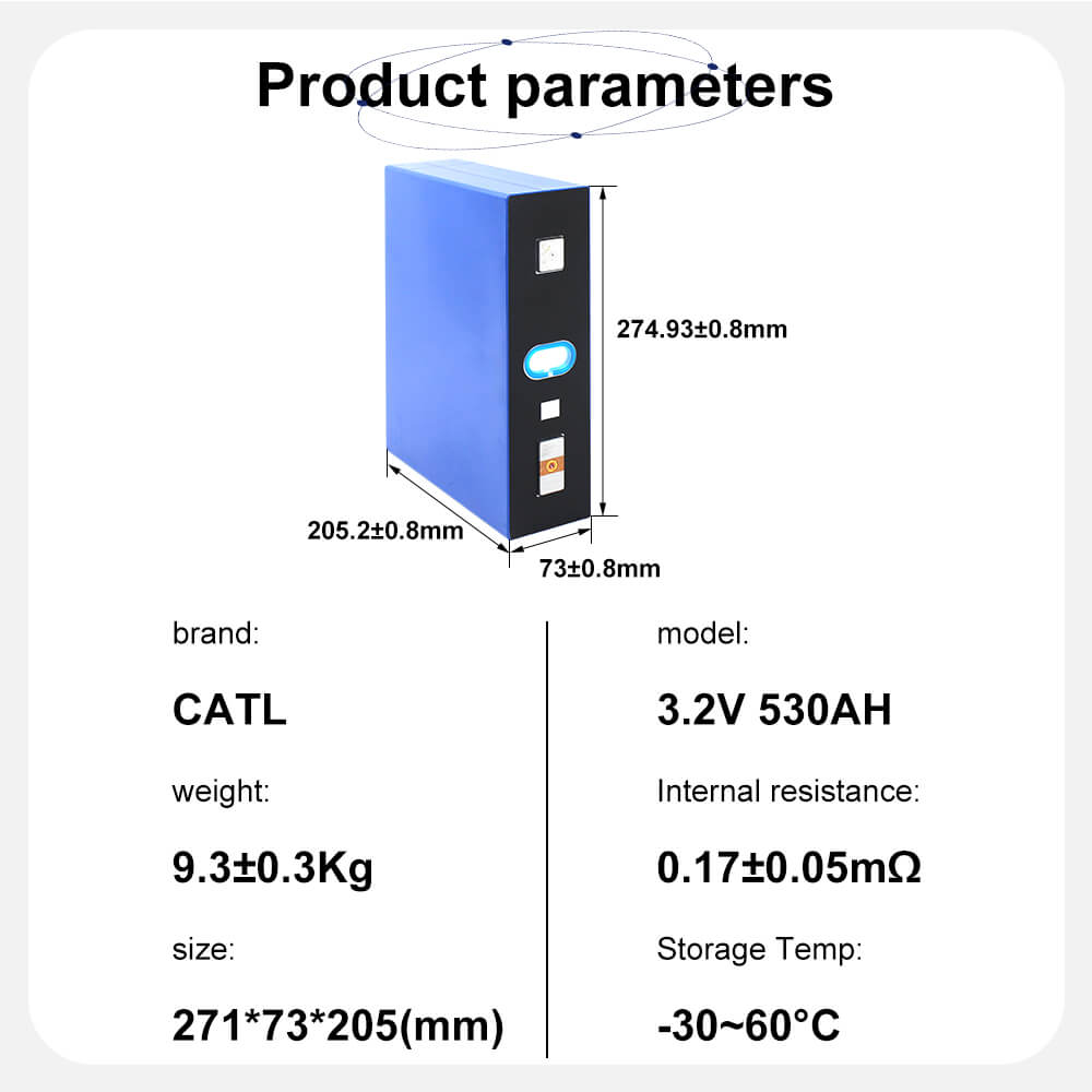 CATL 530Ah LiFePO4 Battery Dimensions and Specifications – 271×73×205mm 2026 Version