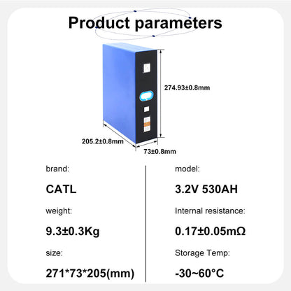 CATL 530Ah LiFePO4 Battery Dimensions and Specifications – 271×73×205mm 2026 Version
