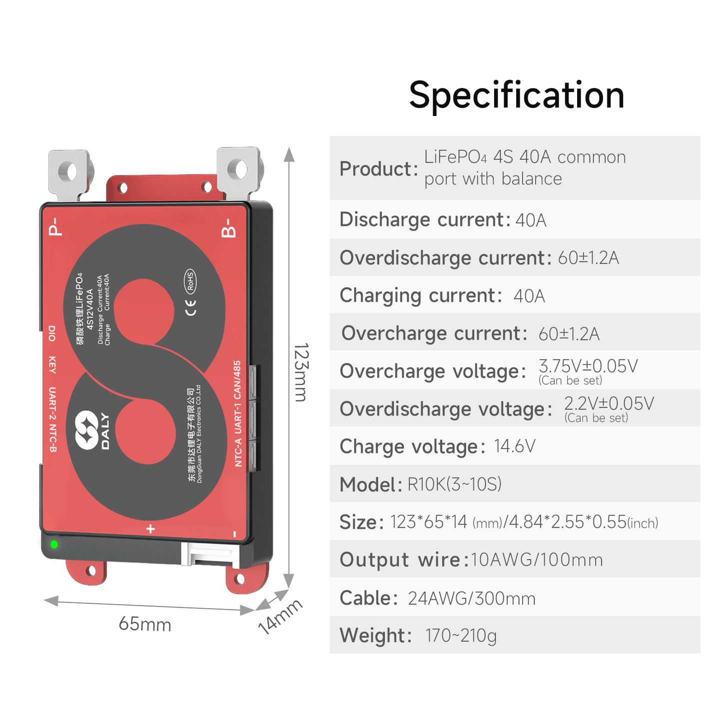 DALY BMS 100A 200A Specifications - Voltage Current Protection for 12V 24V 48V
