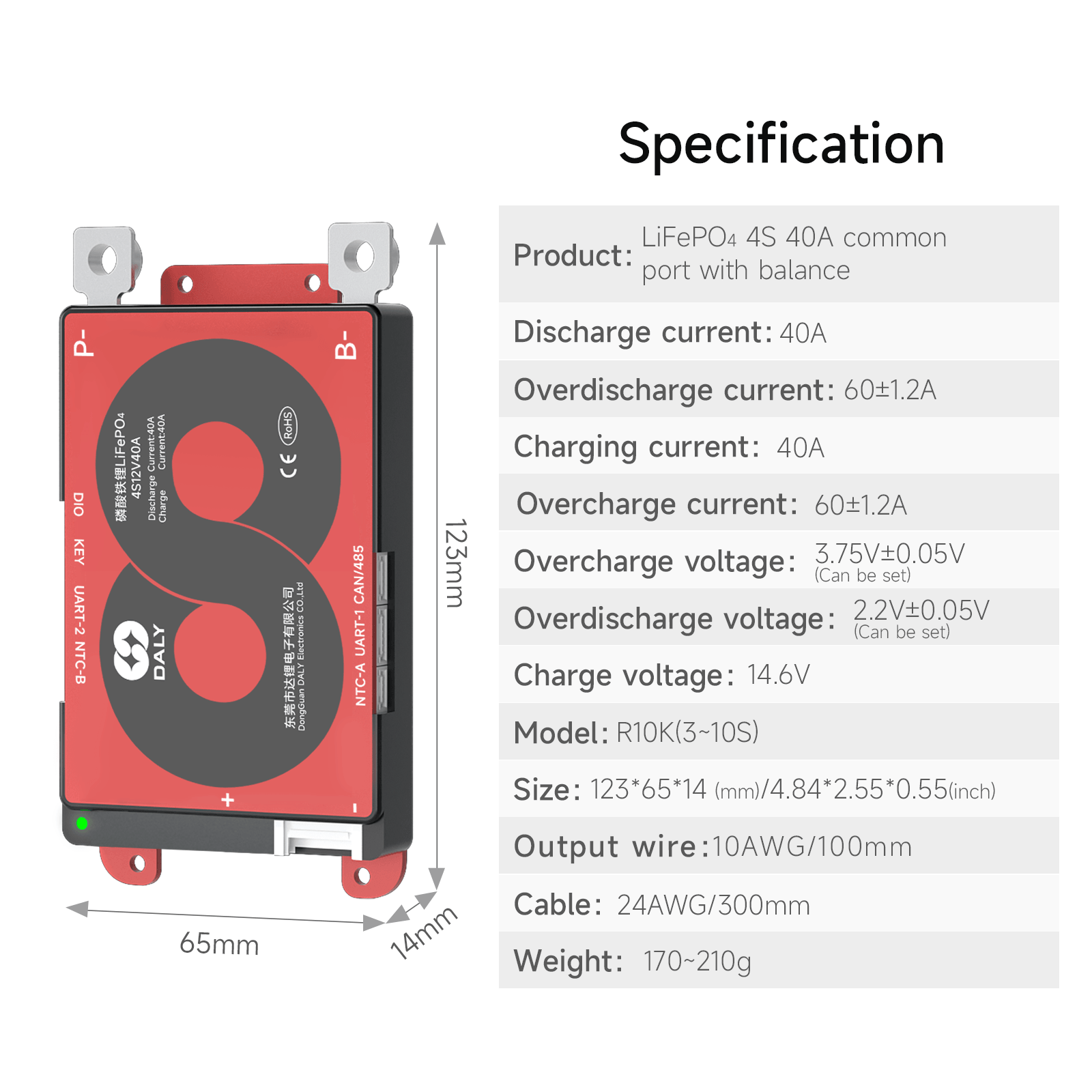 DALY BMS 100A 200A Specifications - Voltage Current Protection for 12V 24V 48V