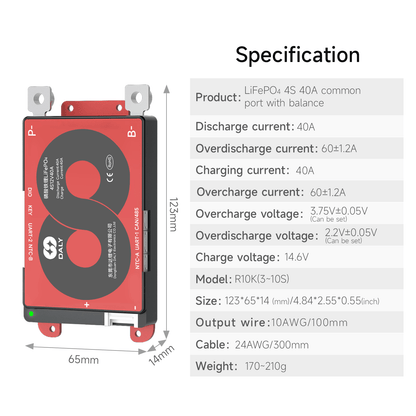 DALY BMS 100A 200A Specifications - Voltage Current Protection for 12V 24V 48V