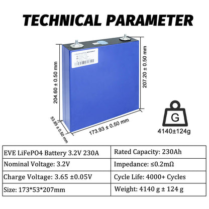 eve 230ah lifepo4 battery Dimensions and Specifications