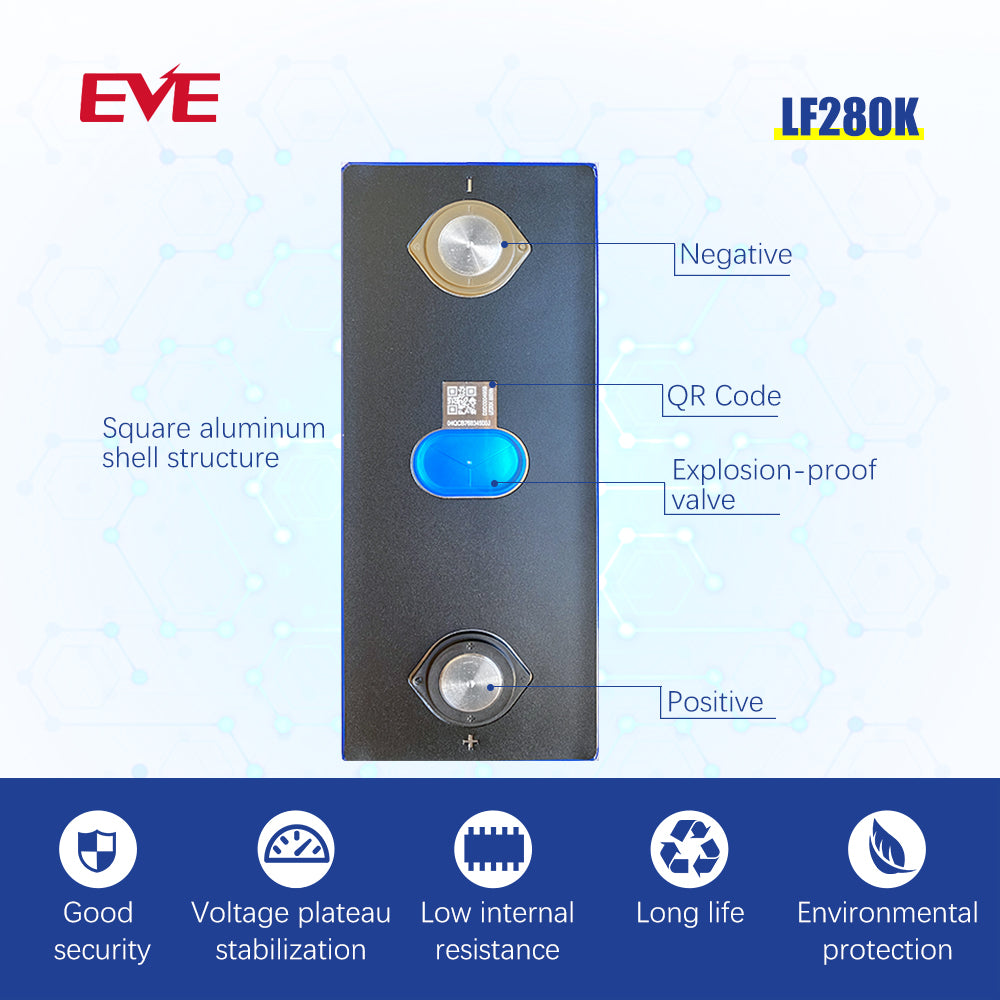 EVE 3.2V 280Ah Lifepo4 battery Grade A LF280K for DIY 12V 24V 48V 72V Pack for solar system storage