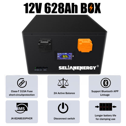 Batterie Selian LiFePO4 12V 628Ah avec BMS Bluetooth 