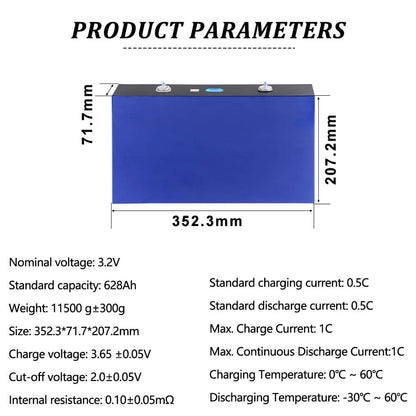 EVE MB56 628Ah LiFePO4 prismatic battery cell dimensions