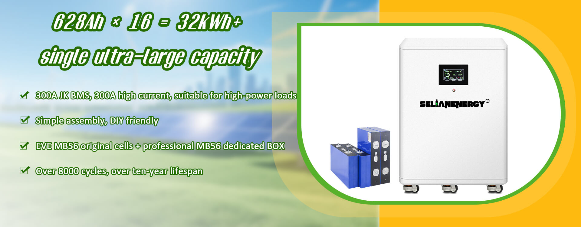 32kWh 48V 51.2V LiFePO4 Battery Pack with EVE mb56 Grade A Cells for Solar Home Energy Storage System